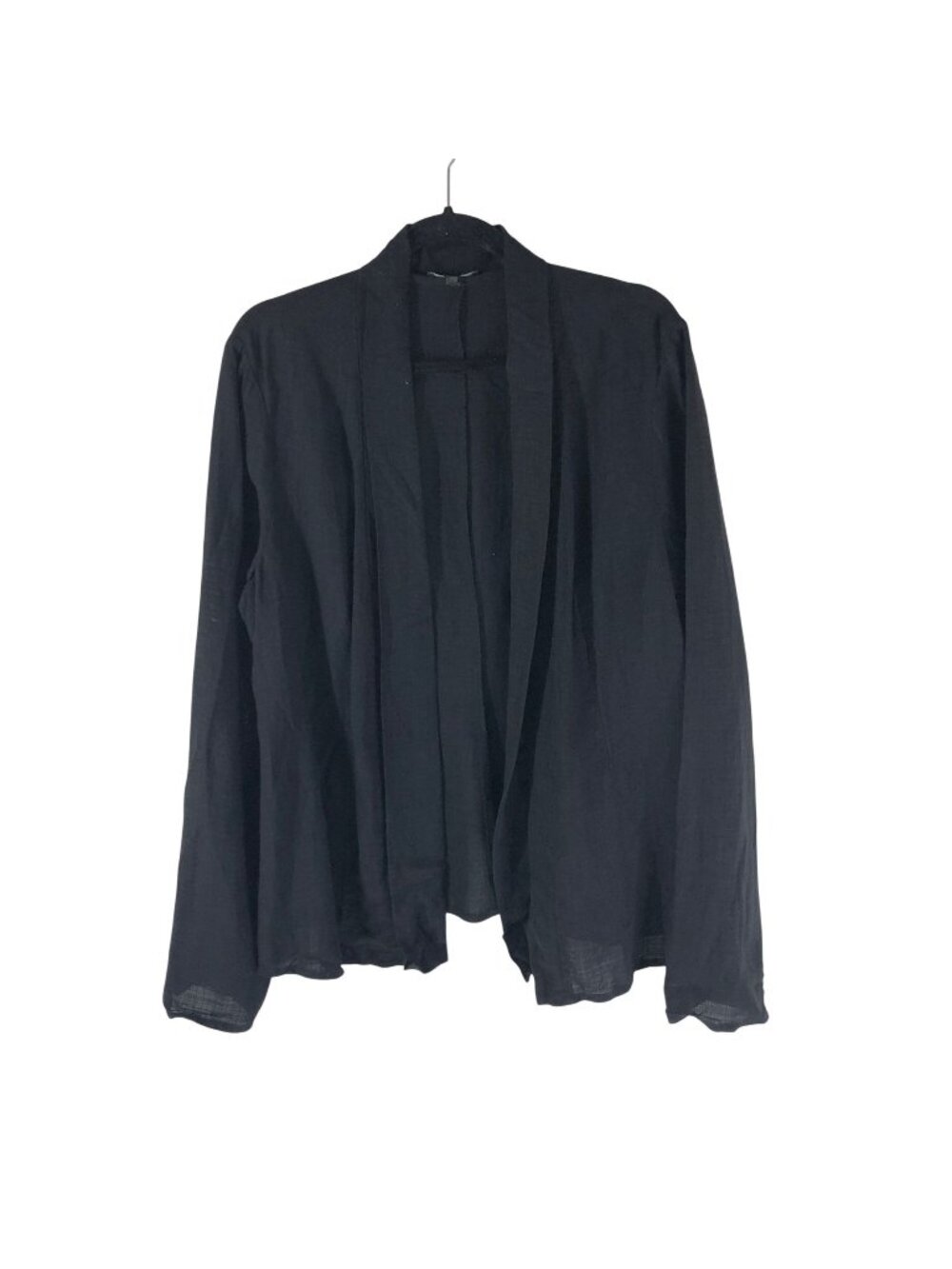 Eileen Fisher Black Open Front Lightweight Cardigan Jacket L Viscose Linen Blend